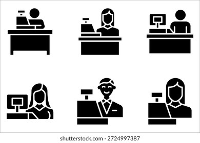 cashier icon set vector outline style design on white background