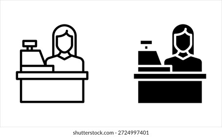 Diseño de estilo de contorno de Vector de conjunto de iconos de cajero sobre fondo blanco