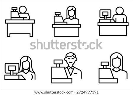 cashier icon set vector outline style design on white background
