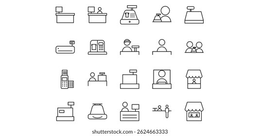 cashier line icon pack illustration