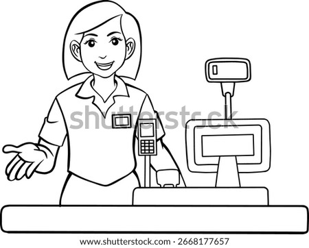 cashier line vector illustration isolated white background