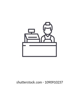 Cashier Linear Icon Concept. Cashier Line Vector Sign, Symbol, Illustration.