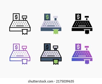 Cashier Machine icon set with line, outline, flat, filled, glyph, color, gradient. Editable stroke and pixel perfect. Can be used for digital product, presentation, print design and more.