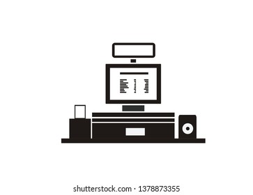 cashier machine with price scanner, simple icon
