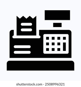 Cashier Machine Vector Icon, Cash Register, Teller, Counter, Checker, Paymaster Icon. Isolated Silhouette Vector Icon. 