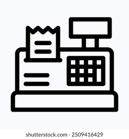 Cashier Machine Vector Icon, Cash Register, Teller, Counter, Checker, Paymaster Icon. Isolated Lineal Vector Icon.