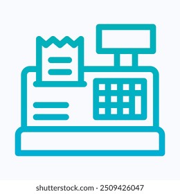 Cashier Machine Vector Icon, Cash Register, Teller, Counter, Checker, Paymaster Icon. Isolated Lineal Gradient Icon.