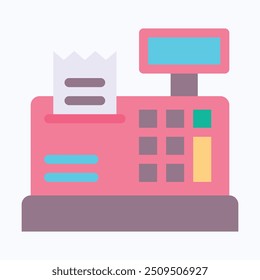 Cashier Machine Vector Icon, Cash Register, Teller, Counter, Checker, Paymaster Icon. Flat Style Isolated Vector Icon.