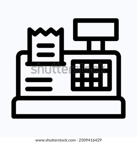 Cashier Machine Vector Icon, Cash Register, Teller, Counter, Checker, Paymaster Icon. Isolated Lineal Vector Icon.