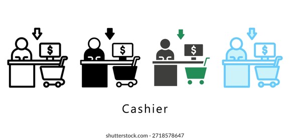 Kasse Multi-Stil-Symbol. Mini-Illustration bezieht sich auf Zahlungsdienst. Für moderne Konzeption, UI, UX Web- und App-Entwicklung.