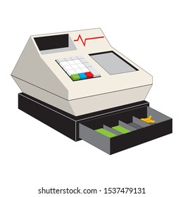 Cashier. Open a cash register with a lot of dollars. Seller box for storing money. Vector illustration