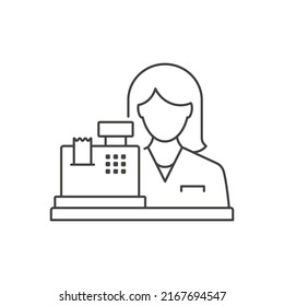 Cashier outline icon on white background. Editable stroke. Vector illustration.