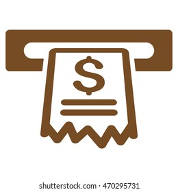 Cashier Receipt icon. Vector style is flat iconic symbol with rounded angles, brown color, white background.