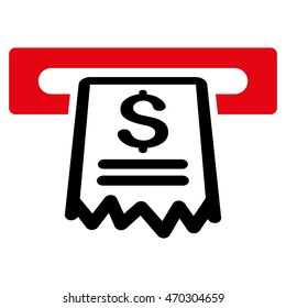 Cashier Receipt icon. Vector style is bicolor flat iconic symbol with rounded angles, intensive red and black colors, white background.