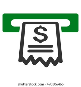 Cashier Receipt icon. Vector style is bicolor flat iconic symbol with rounded angles, green and gray colors, white background.