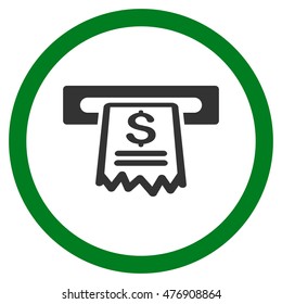 Cashier Receipt vector bicolor rounded icon. Image style is a flat icon symbol inside a circle, green and gray colors, white background.