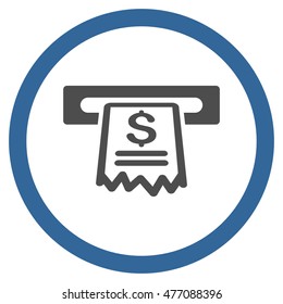 Cashier Receipt vector bicolor rounded icon. Image style is a flat icon symbol inside a circle, cobalt and gray colors, white background.