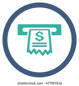 Cashier Receipt vector bicolor rounded icon. Image style is a flat icon symbol inside a circle, cobalt and cyan colors, white background.