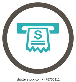 Cashier Receipt vector bicolor rounded icon. Image style is a flat icon symbol inside a circle, grey and cyan colors, white background.