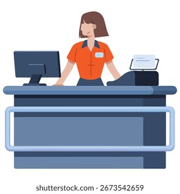 Caixa no contador de loja ilustração vetor isolado no fundo branco