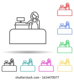 cashier in store multi color style icon. Simple thin line, outline vector of mall shopping center icons for ui and ux, website or mobile application