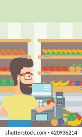 Cashier at supermarket checkout.