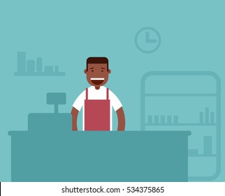 The cashier at the supermarket. Flat character.