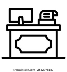 cashier table icon Black and white outline vector