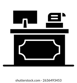 cashier table icon Flat outline fill black and white