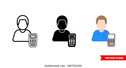 Cashier teller icon of 3 types: color, black and white, outline. Isolated vector sign symbol.