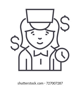 cashier vector line icon, sign, illustration on background, editable strokes