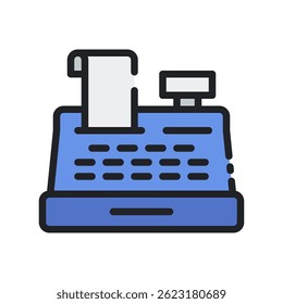 Cashier Vector for Point of Sale and Checkout Desk. Store billing counter illustration. Retail transaction and payment icon. Filled Line Icon