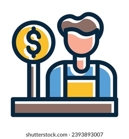 La Línea Espesa Del Vector De Cajero Llenó Iconos De Colores Oscuros Para Uso Personal Y Comercial.
