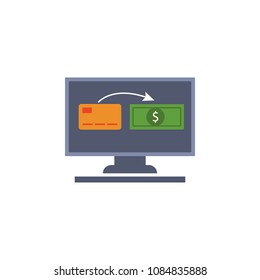 cashing from the card on the monitor colored icon. Element of bankings for mobile concept and web apps. Detailed cashing from the card on the monitor colored icon on white background