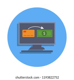 cashing from the card on the monitor colored icon in badge style. One of Banking collection icon can be used for UI, UX