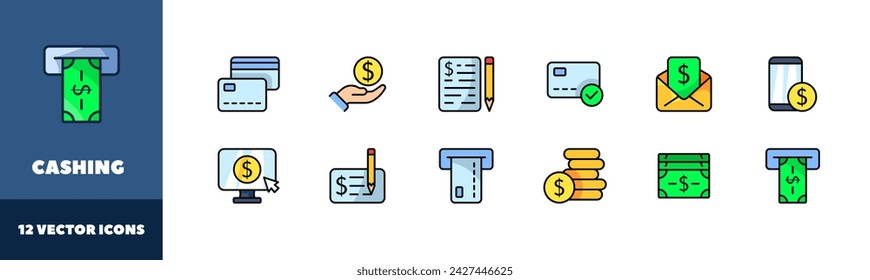 Cashing icon set. Flat style. Vector icons