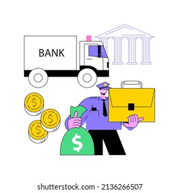 Cash-in-transit abstract concept vector illustration. Cash valuables in transit, banknotes transfer, replenishing atm cases, security guards with van, full of money, loading abstract metaphor.