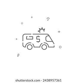 Icono de línea vectorial simple de coche blindado en tránsito. Símbolo, pictograma, signo aislado sobre fondo blanco. Trazo editable. Ajuste el grosor de línea.