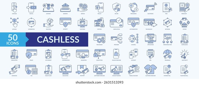 Cashless icon collection set with integration, security, platform, verification, encryption