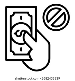 Ilustración vectorial de línea de icono sin efectivo