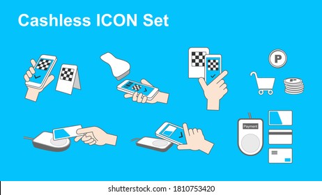 Cashless icon set. Set of various cute colorful icons about cashless payment.