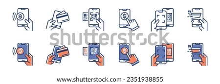 cashless mobile payment qr code icon set vector pos shopping smartphone secure money transfer symbol illustration