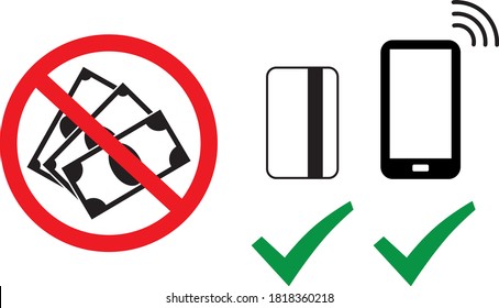 Cashless - No cash, only card and mobile phone payment option sign. Simple and easily understandable vector sign symbol icon. Money payment theme.