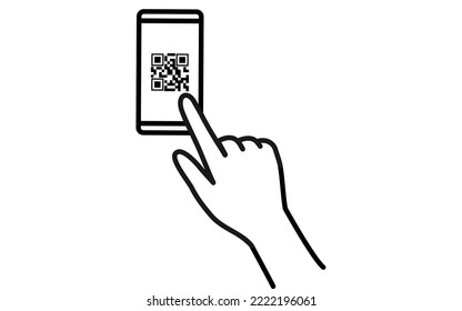Cashless, online payments, hands holding a smartphone with QR codes on the screen