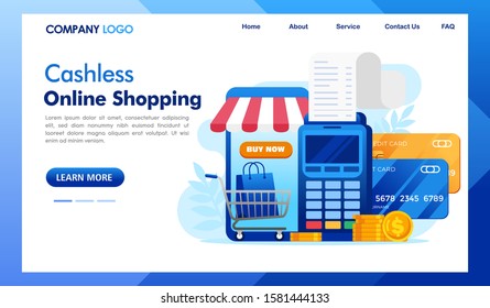 Cashless online shopping landing page website illustration vector template design 