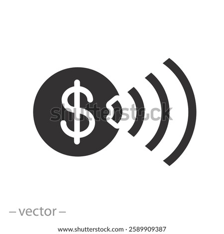 cashless pay, contactless payment icon, nfc, flat vector illustration