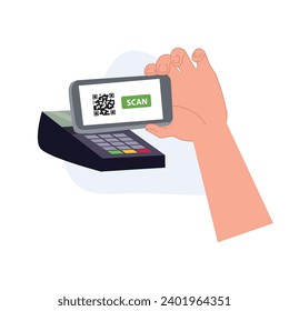 Concepto de pago sin efectivo. Pago conveniente por teléfono móvil en terminales de pago
