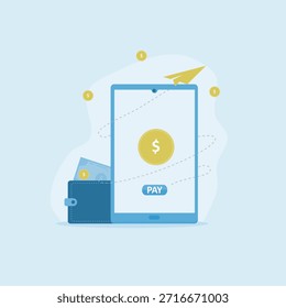 Concepto de pago sin efectivo a través de billetera Electrónica en Ilustración vectorial