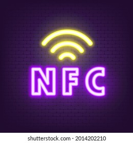 Cashless payment icon neon. NFC icon neon. Contactless payment icon. Wireless pay. Credit card. UI UX user interface web button. Vector illustration