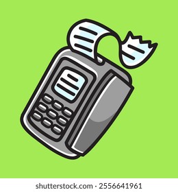 Cashless Payment Machine Vector Cartoon Illustration. Business Icon Concept Isolated Premium Vector. Flat Cartoon Concept for Event. Cute Doodle Cartoon Illustration Style. Suitable for Any Project